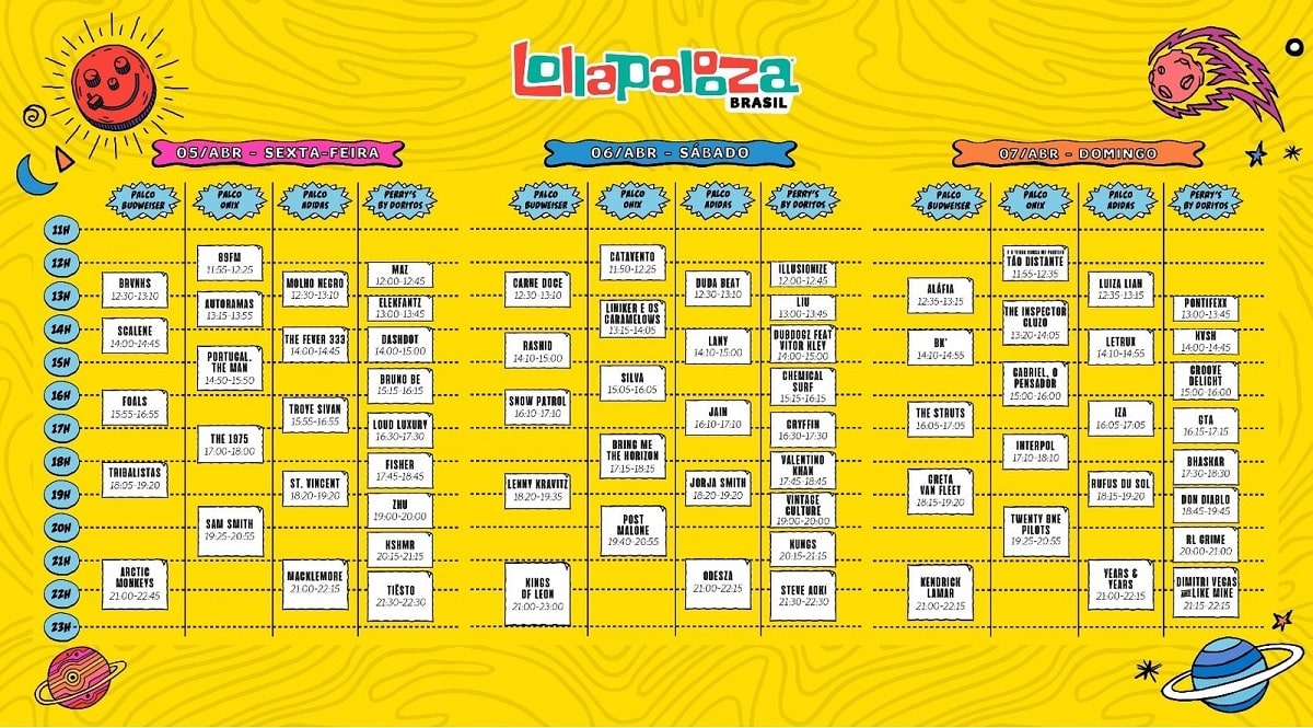 Lollapalooza 2019: festival anuncia horários e dias dos shows.