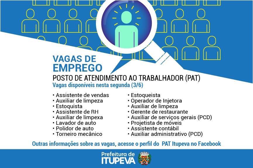 PAT tem novas vagas de emprego a partir da segunda-feira (3)