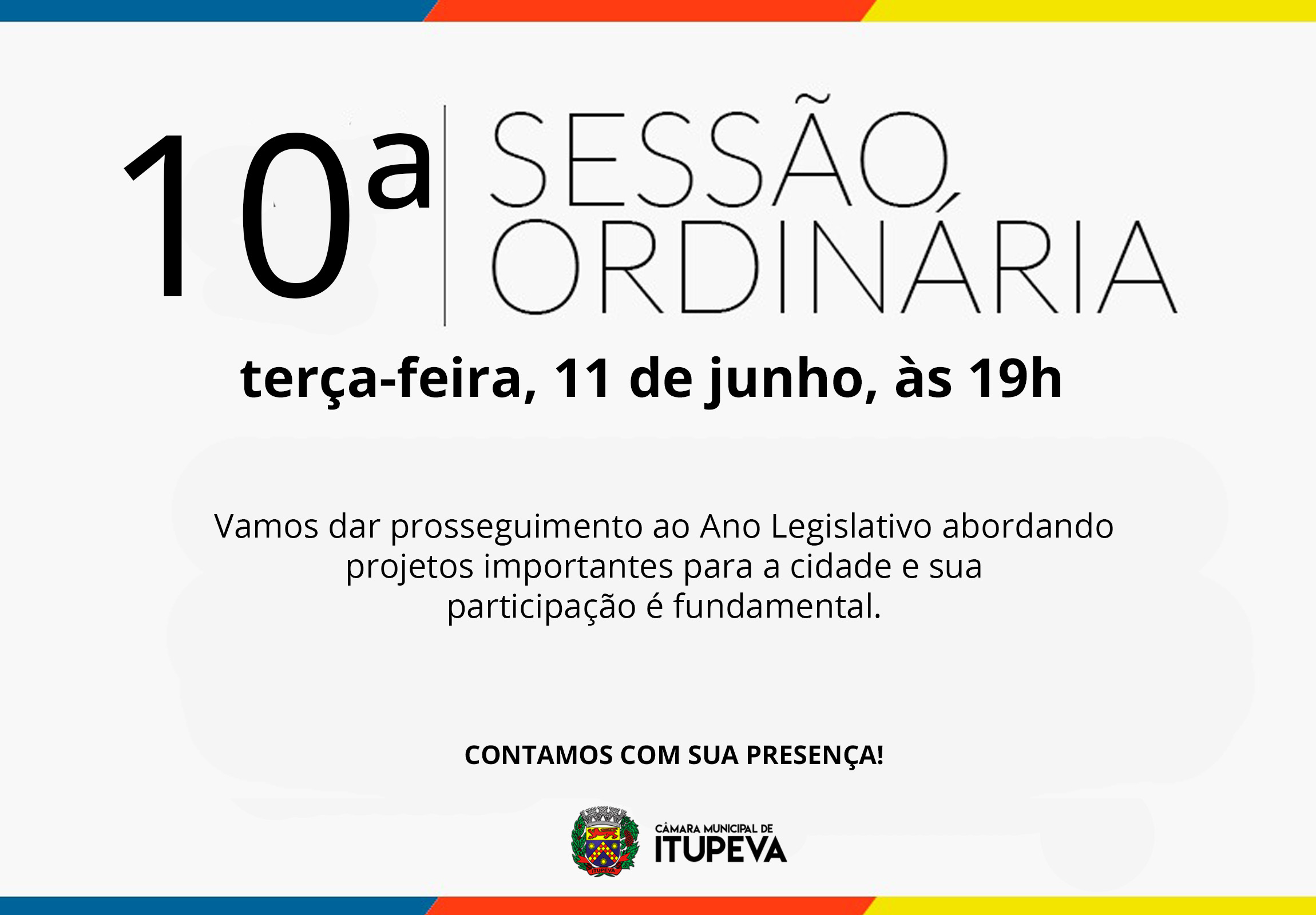 10ª Sessão Ordinária do ano é nesta terça-feira, 11