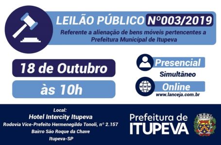 Prefeitura de Itupeva promove 3° Leilão Público de bens móveis
