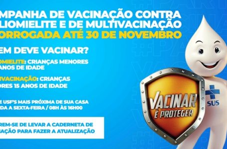 Campanha Nacional de Vacinação Contra a Poliomielite e de Multivacinação é prorrogada até 30 de novembro em Cajamar