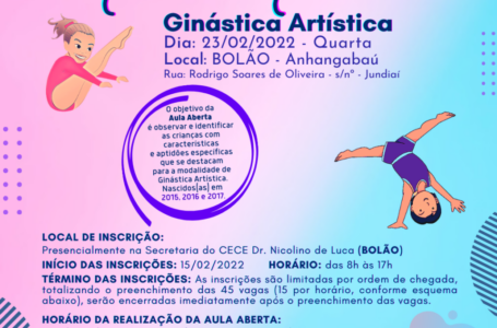 Aula Aberta de Ginástica Artística será dia 23, no Bolão